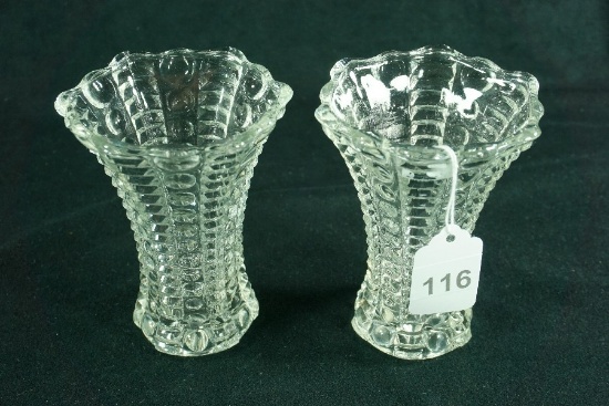 Pair - 1930's Indiana Glass "Mayflower" Flower Vases