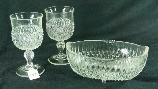 1970's Indiana Glass "Diamond Point" Goblet & Footed Console Bowl Lot