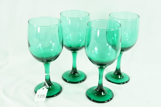 Set - 4 1990's Libbey Glass "Premier" Juniper Green Water Goblets