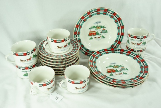 Lynns' China "Christmas at Home" Soup Bowls & Cup/Saucer Sets