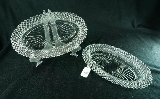 Pair - 1930's Anchor Hocking Depression Era "Miss America" Oval Relish Dish