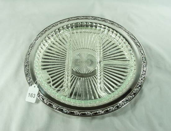 Oneida Silverplate "Park Lane" Serving Tray w/ Glass Insert