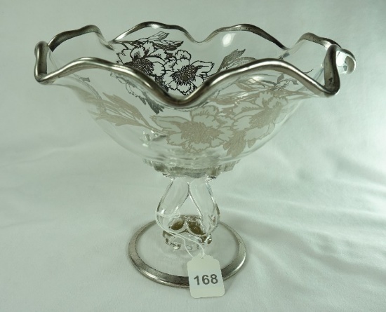 1950's Viking Glass "Princess" Silver Poppy Overlay Compote