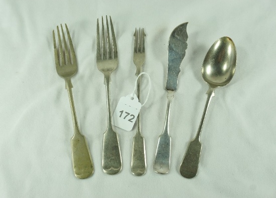 5 Pieces - Early 1900's John G Graves & Mermod-Jaccard "Fiddle" England Silverware