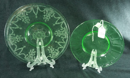 Anchor Hocking Green Depression Glass Cake Salver & Salad Plate