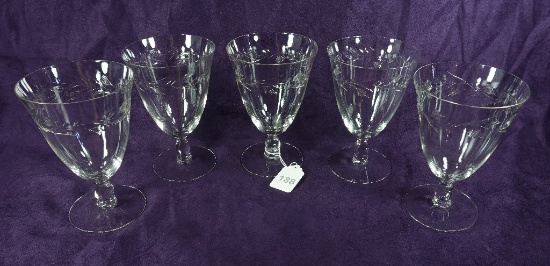 Set - 5 1950's Cambridge Glass "Lynbrook" Cut Crystal Iced Tea Goblets