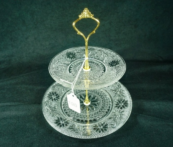 1970's Indiana Glass "Sandwich" 2 Tier Hostess Cake/Cup Cake Tidbit Server
