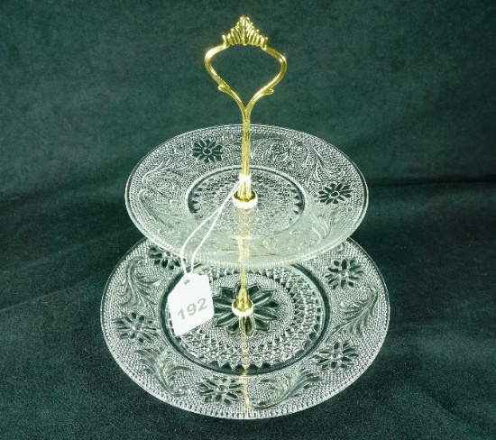 1970's Indiana Glass "Sandwich" 2 Tier Hostess Cake/Cup Cake Tidbit Server