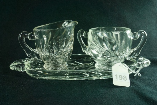 1970's Indiana Glass "Willow" Sugar & Creamer Set on Tray