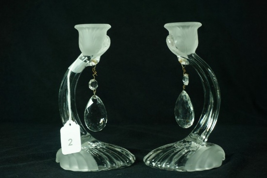 Pair - 1950's Cambridge Glass "Caprice" Candleholders