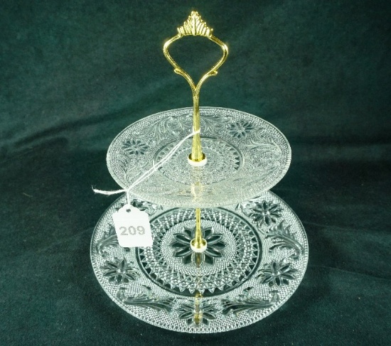1970's Indiana Glass "Sandwich" 2-Tier Hostess Cake/Cup Cake Tidbit Server