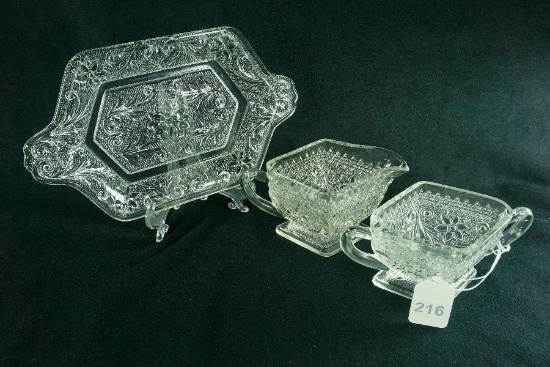 1970's Indiana Glass "Sandwich" Sugar & Creamer Set w/ Tray