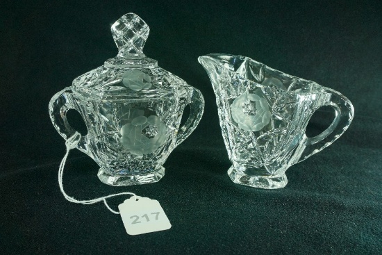 Princess House Cut & Etched Rose Crystal Sugar & Creamer Set