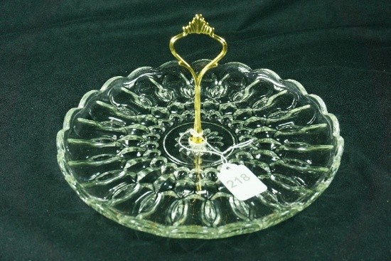 Vintage Glass Thumbprint Handled Hostess Tidbit Cake/Cup Cake Server Plate