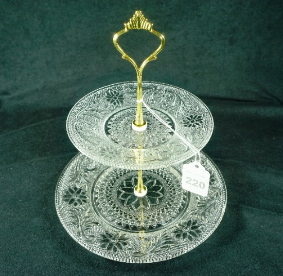1970's Indiana Glass "Sandwich" 2-Tier Hostess Cake/Cup Cake Tidbit Server