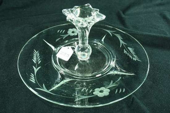 Glastonbury-Lotus Glass Hostess Tidbit Snack Plate Etched Floral