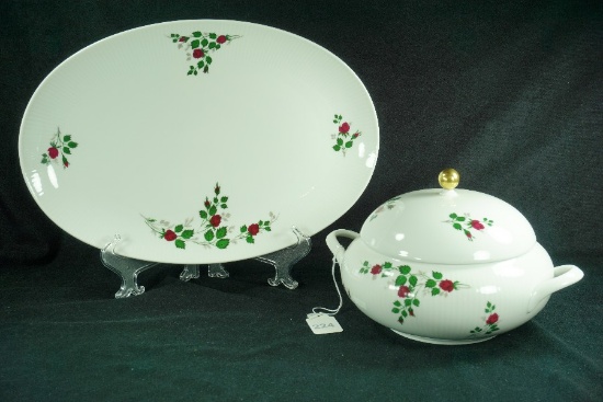 Seltmann Bavarian China "Moss Rose" Covered Vegetable Bowl & Platter