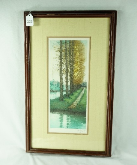 Framed Etching "Country Lane" Matted & Under Glass Signed