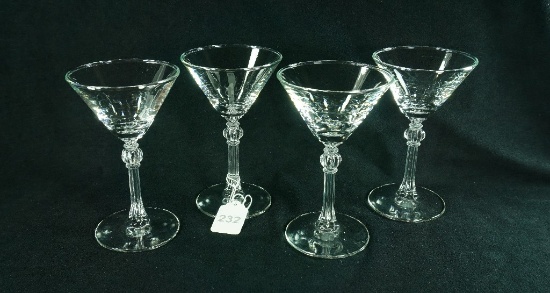 Set - 4 Clear Crystal Optic Bowl Octagonal Stem Wine Glasses