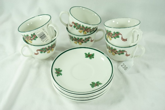 Set - 6 Johnson Bros China England "Victorian Christmas" Cup & Saucers