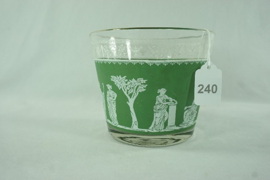 1950's Jeannette Glass "Hellenic" Green "Jasperware" Ice Bucket