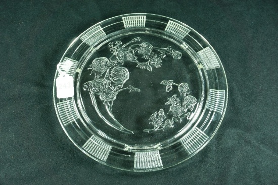 Federal Glass Depression Era "Sharon" aka "Cabbage Rose" Cake Plate