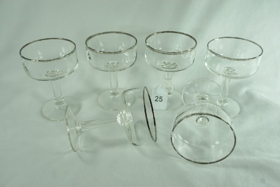 Set - 6 Federal Glass Mid-Century Modern "Executive" Tall Champagne Glasses