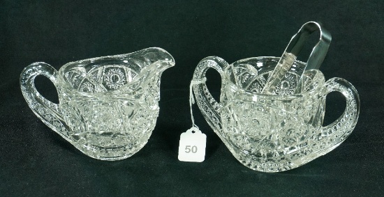 Vintage Pressed Glass Star & Button Panel Sugar & Creamer Set