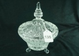 Leaded Crystal Footed Candy Dish Ribbed Panel w/ Lid