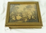 Vintage Jewelry Box Mirrored Interior 17 Cent Scene on Front