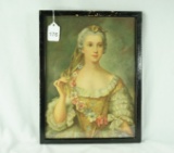 Framed Print Victorian Woman Holding Floral Swag Under Glass