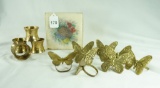 12 Brass Napkin Ring & Vintage Paper Napkin Lot