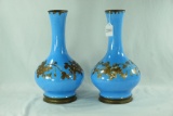1870's French Limoges Porcelain Blue & Gold Hurricane Globe Vases