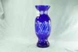 Large Cobalt Cut-to-Clear Vase