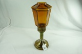 Vintage Amber Glass Hurricane Lamp