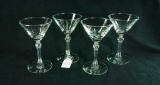 Set - 4 Clear Crystal Optic Bowl Octagonal Stem Wine Glasses