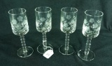 Set - 4 Clear Crystal Stemware Etched Floral Wine Goblets