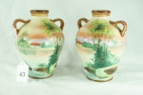 Pair - Early 1900's Japanese Morimura Nippon Hand Painted Porcelain Vase