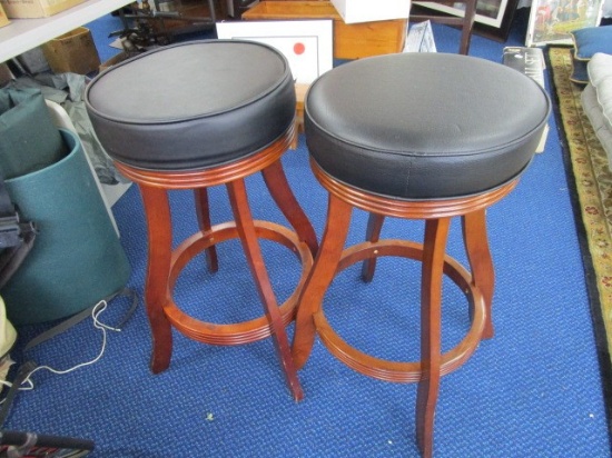 2 American Heritage Wooden Base/Black Fabric Upholstered Tops, Ribbed Sides