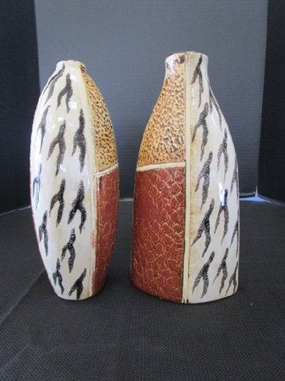Pair - Ceramic Vases w/ Black/Spotted Brown Glazed Pattern