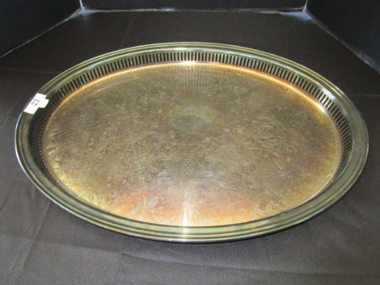 Lunt 191-E Silverplate Oval Platter Ornate Etched Base, Pierced Rim
