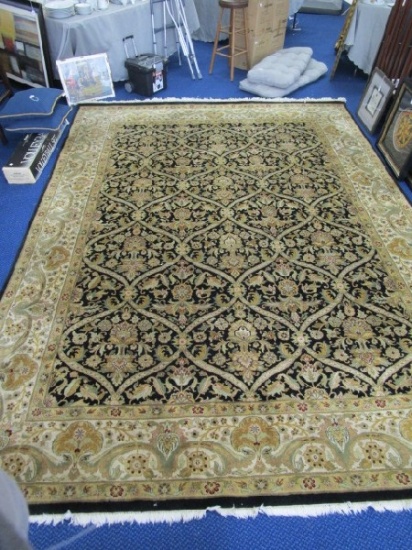 Capel Inc. Black/Cream 100% Wool Pile Floor Rug Ornate Scalloped/Leaf/Wave Pattern