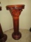 Wooden Column w/ Pink/White Marble Top, Floral/Leaf Carved Design Top