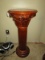 Wooden Column w/ Pink/White Marble Top, Floral/Leaf Carved Design Top