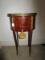 Chocolate Table Oval Top Wooden Pierced Brass Trim, Brass Escutcheons, 3 Drawers