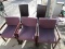 Lot - 3 Purple Upholstered Chairs Wooden Legs Arms, 2 Brown Pleather Upholstered Chairs