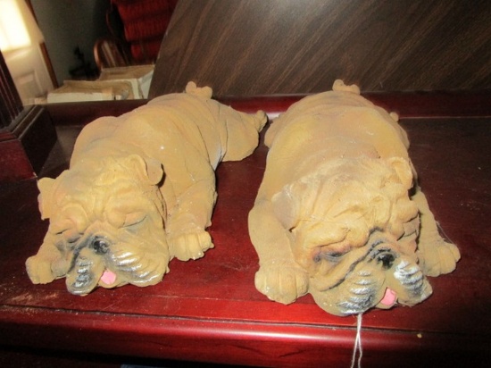 Pair - Sleeping Dog Resin/Ceramic Décor Figurines 10 1/2"