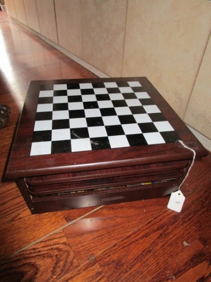 Wooden 3-Drawer Game Board , Chess, Checkers, Etc. w/ Pieces