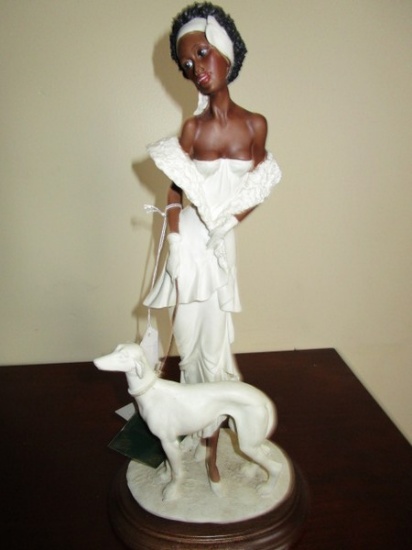 Venice Sculpture d'Italia Porcelain Ceramic Figurine African American Woman w/ Greyhound