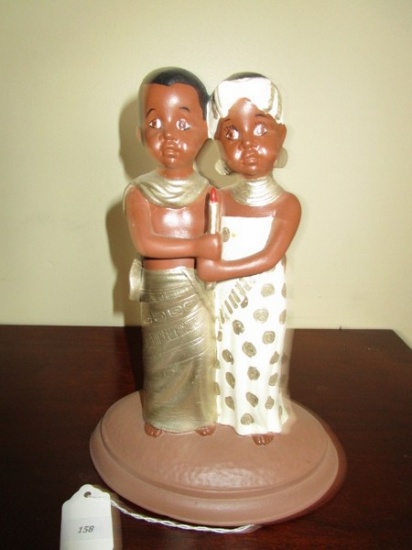 African Children Holding Candle Ceramic Décor